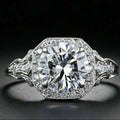 Silver Tone Round Center Ring With Square Halo and Pavé Band view 1