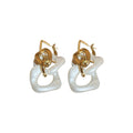 Gold Tone White Irregular Double Hoop Drop Earrings view 5
