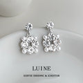 Silver Tone Rhinestone And White Pearl Floral Cluster Stud Earrings view 1
