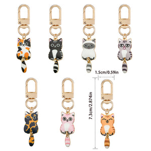 Slim Enamel Cat Charm Keychains in Alloy with Lobster Clasps