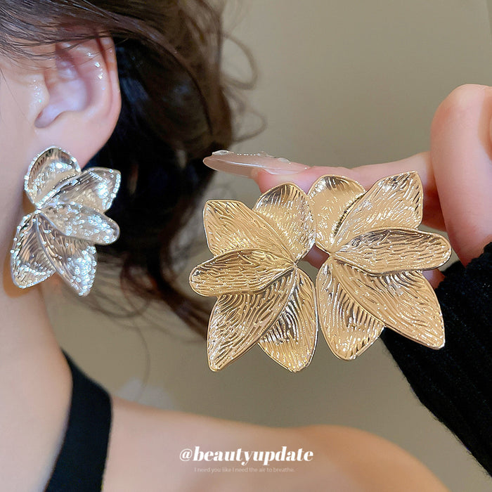 Textured Layered Petal Statement Stud Earrings Matching Jewelry Pair