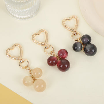 Glossy Sphere Trio Keychain Heart Clasp Metal Bag Charm