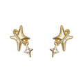 Gold Tone Clear Stone Double Star Asymmetric Stud Earrings view 5