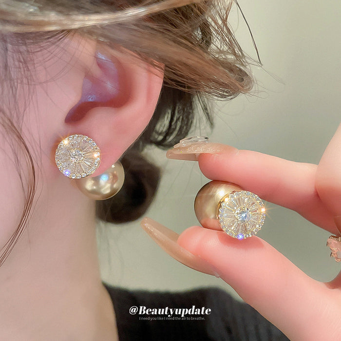 Champagne Pearl and Crystal Double Sided Stud Earrings