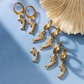 316L Stainless Dolphin Zircon Huggie Drop Earrings Gold Steel view 2