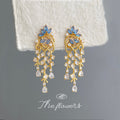 Gold Blue Zircon Flower Cascade Tassel Drop Earrings Pair view 4