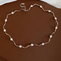 Silver Tone Irregular Pearl Station Necklace with Wavy Chain view 6