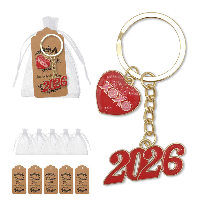 Red Heart XOXO Metal Keychain With Number Charm and Gold Tone Ring