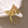 Gold Copper Open Butterfly Ring Pave and Baguette Zircon view 4