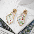 Gold Tone Confetti Flower Resin Stud Drop Earrings view 3
