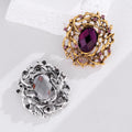 Purple Gold Tone Flower Openwork Crystal Two Designs Metal Brooch Pin view 5