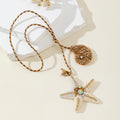 Beaded Starfish And Shell Pendant On Braided Cord Necklace view 1