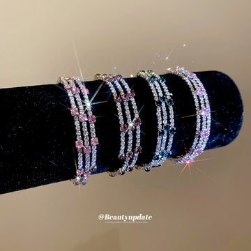 Silver Triple Strand Crystal Open Bangles 3 Stone Styles