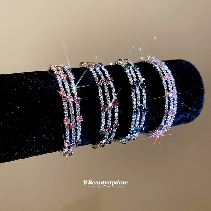 Silver Triple Strand Crystal Open Bangles 3 Stone Styles