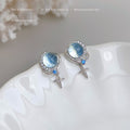 Silver Moonstone Orb CZ Star Drop Stud Earrings Blue Accent view 1