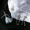 Three Silver Tone Skeleton Novelty Dangle Earrings view 1