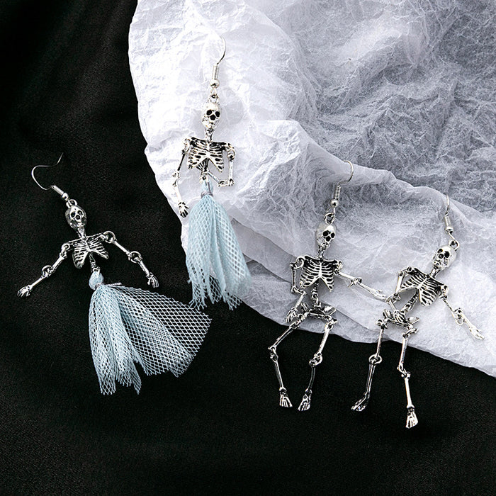 Three Silver Tone Skeleton Novelty Dangle Earrings