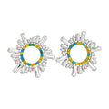 Radiant Baguette Crystal Round Stud Earrings with Polished Metal Tone Details view 5