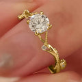 Rose Stem Round Solitaire Ring In Gold And Silver Tones view 3