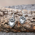 Antique Silver Heart Flower Leaf Drop Hook Earrings view 3