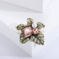 Antique Leaf Brooch With Two Faceted Crystals in Three Colors view 4