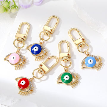 Gold Tone Openwork Lash Enamel Evil Eye Clip Keychains in Five Colors