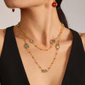 Gold Bead Station Necklace Czech Glass Marquise Round Stones view 2