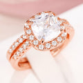 Cushion Halo Two Band Ring Set in Three Metal Tones view 6