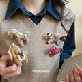 Fabric Embroidered Horse Brooches Red Felt And White Ingot view 1