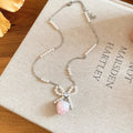Pearl Bow Heart Drop Earrings Pink Strawberry Necklace view 7