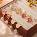 Heart Lips Enamel Drop Earrings With Pearl Dangle Charm view 2