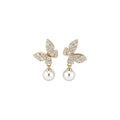 Crystal Butterfly Drop Earrings with Pearl Look Beads view 5