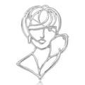 Open Line Art Woman Portrait Brooch in Two Metal Tones view 2