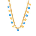 Gold Curb Star Charm Necklace Blue Green Pink Enamel view 5