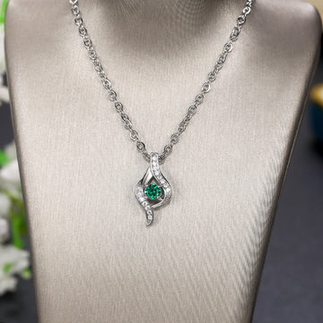 Silver Wave Clear Or Green CZ Pendant Necklace Metal