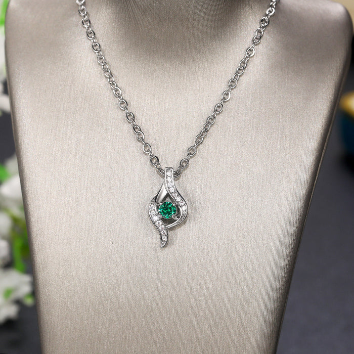 Silver Wave Clear Or Green CZ Pendant Necklace Metal