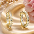 Square Stone Hoop Earrings In Clear And Pink Color Options view 2