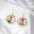 Gold Round Resin Pressed Flower Drop Earrings 3 Styles view 3