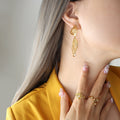 Gold Hollow Butterfly Wing Drop Earrings Faux Pearls view 1