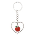 Red Apple Heart Outline Metal Keychain Silver Split Ring view 5