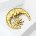 Crescent Moon And Sun Face Brooch In Gold And Silver Tones view 4