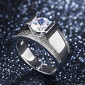Silver Tone Wide Band Round Clear Stone Mens Ring Statement Jewelry view 4