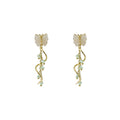 Cream Butterfly Stud Earrings Gold Vine Green Bead Drops view 5