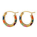 Gold Multicolor Enamel Segment Hoop Huggie Earrings view 5