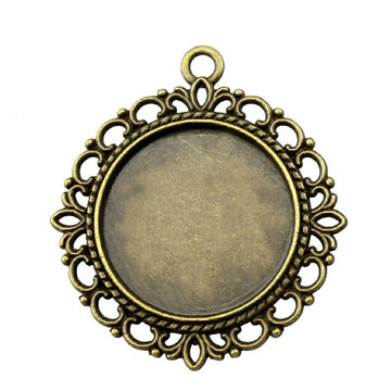 Looped Lace Round Cabochon Pendant Trays in Two Finishes