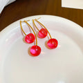 Double Cherry Drop Earrings with Slender Gold Tone Hooks view 7