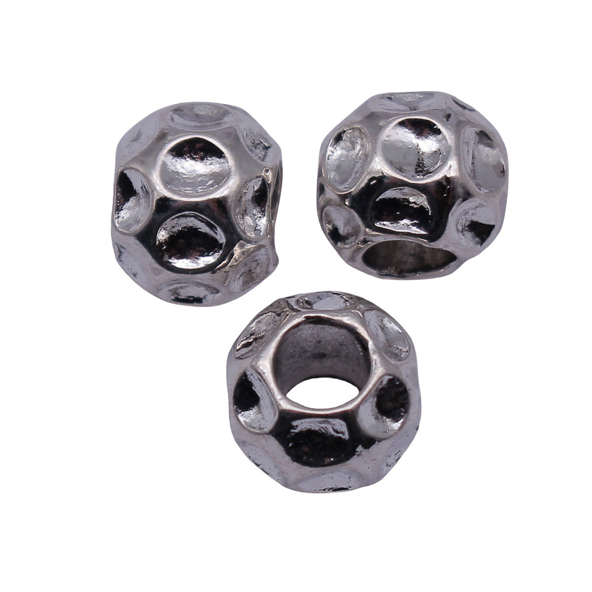 10x10x8.8mm 2.3g Antique Silver Zinc Alloy Hammered Spacer Large Hole Beads for Bracelet Jewelry Making