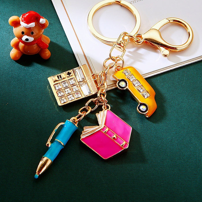 Mini Office Charm Keychain With Book, Pen, Briefcase and Taxi