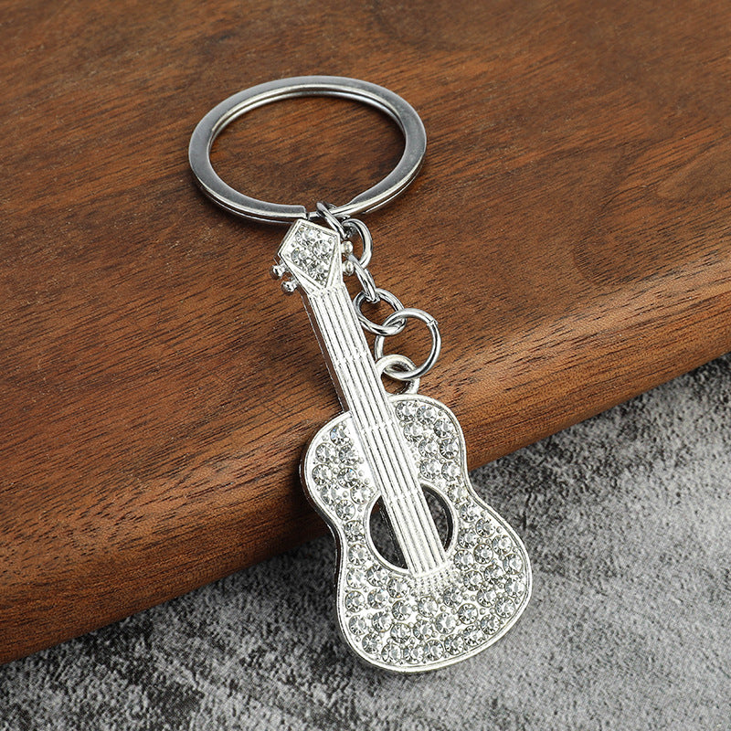 Rhinestone Guitar Metal Keychain Musical Instrument Charm