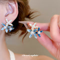 Crystal Flower and Faux Pearl Stud Earrings in Three Colors view 3